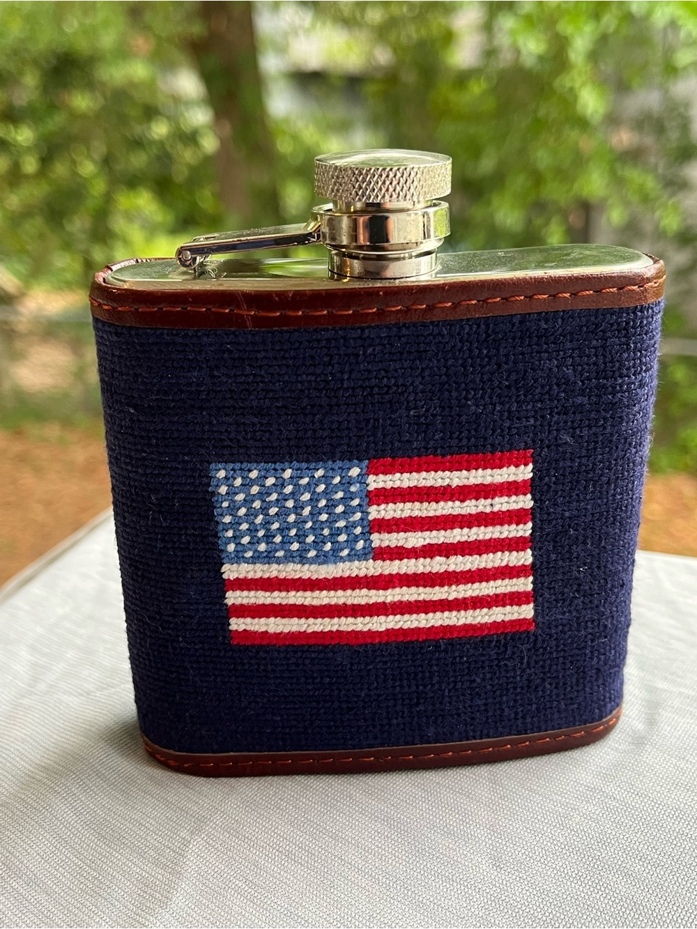 Smathers & Branson Flask with Needlepoint American Flag Wrap - Red, White & Blue